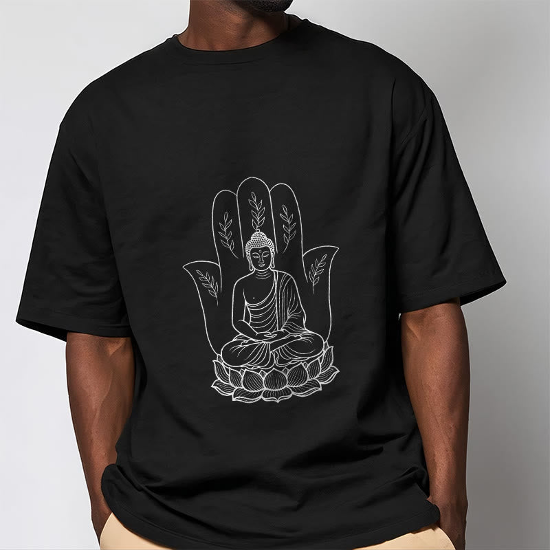 Nimara Ritual Meditating Buddha Seated Hand Leaves Lotus Base Tee T-shirt