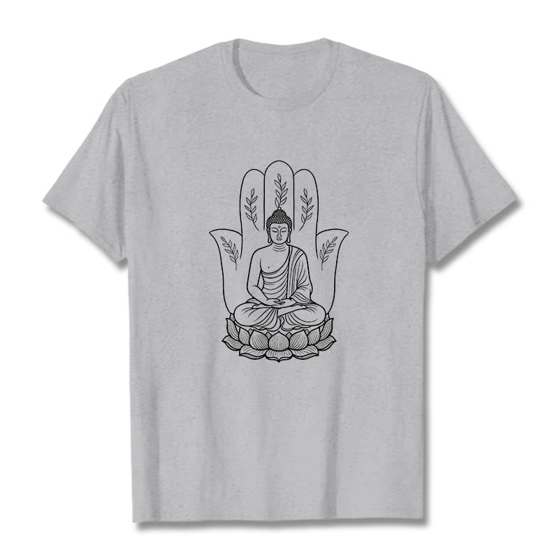 Nimara Ritual Meditating Buddha Seated Hand Leaves Lotus Base Tee T-shirt