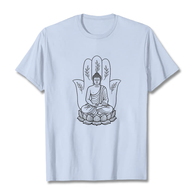 Nimara Ritual Meditating Buddha Seated Hand Leaves Lotus Base Tee T-shirt