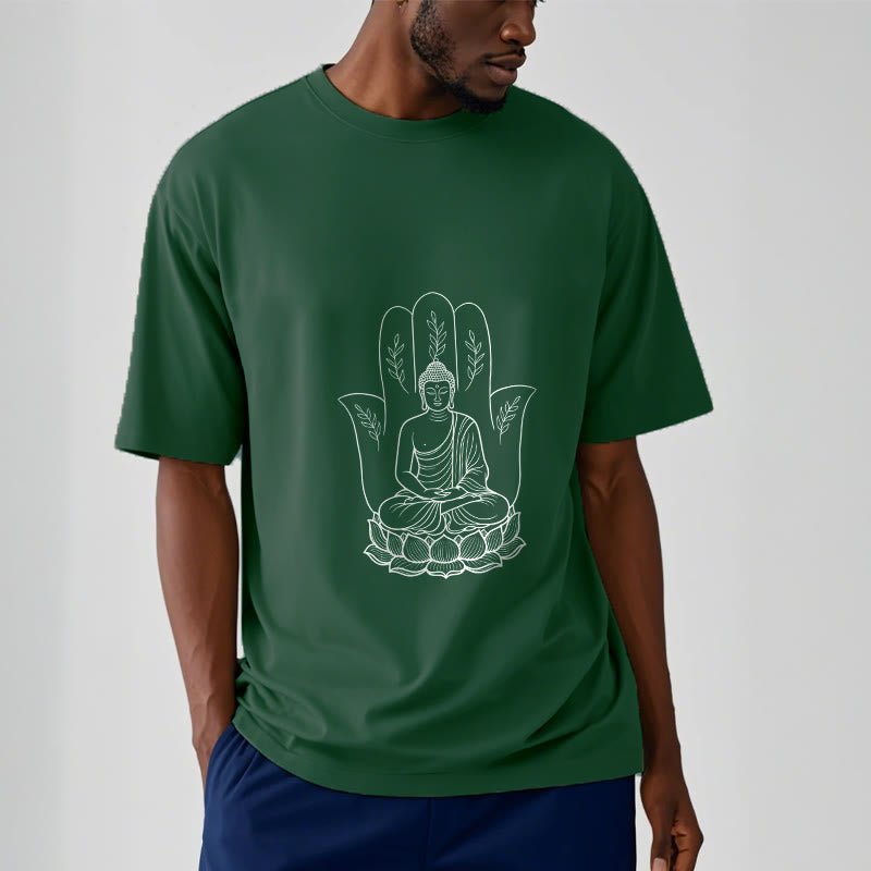 Nimara Ritual Meditating Buddha Seated Hand Leaves Lotus Base Tee T-shirt