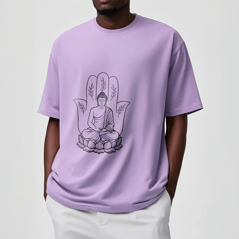 Nimara Ritual Meditating Buddha Seated Hand Leaves Lotus Base Tee T-shirt