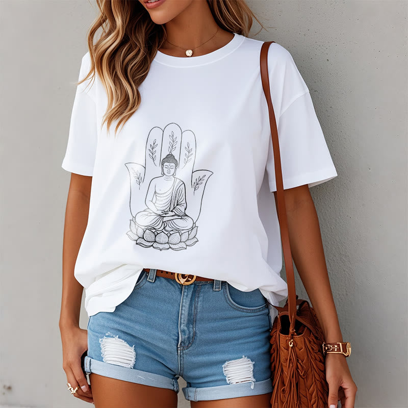 Nimara Ritual Meditating Buddha Seated Hand Leaves Lotus Base Tee T-shirt