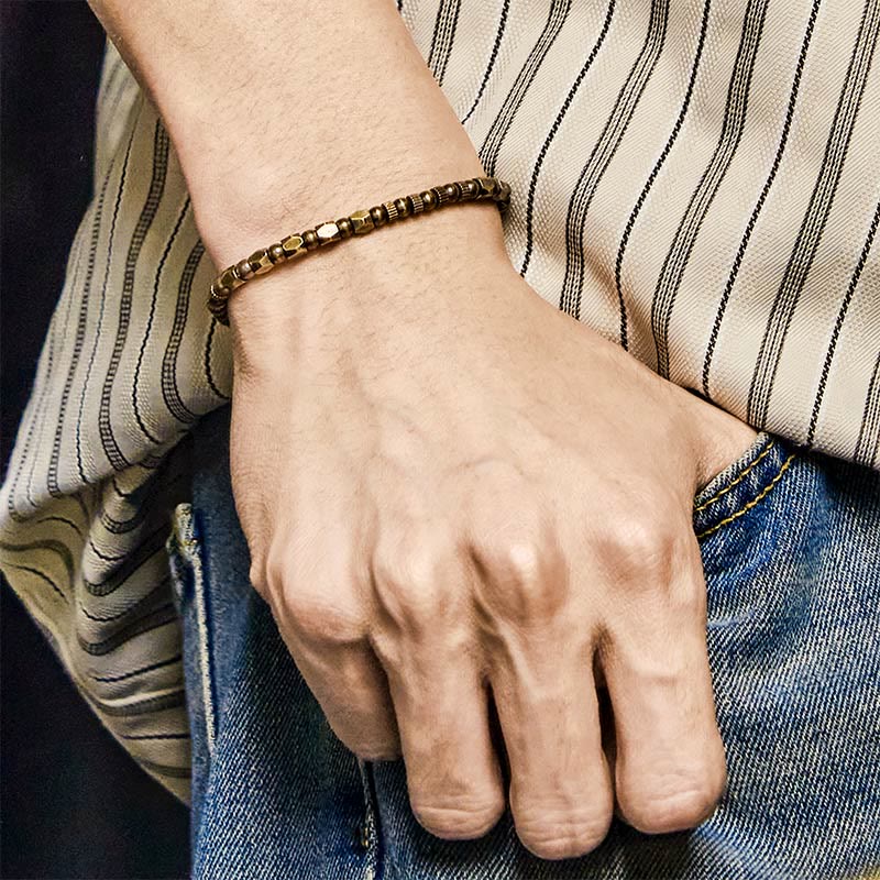 Nimara Ritual Retro Distressed Irregular Design Copper Brass Luck Bracelet