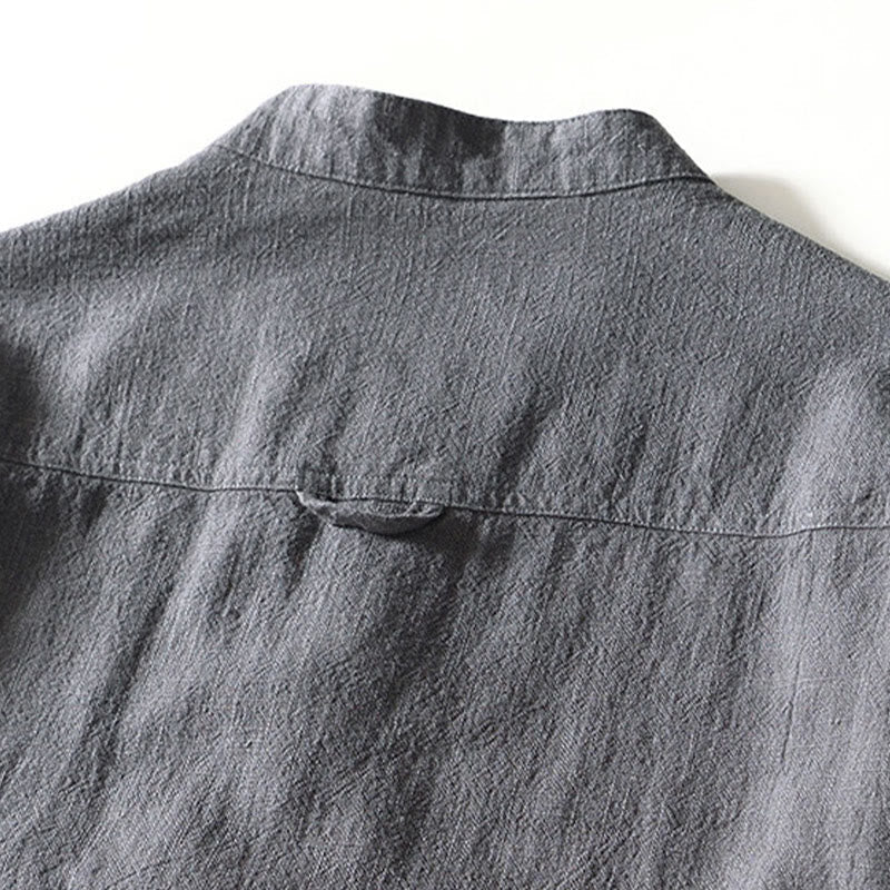 Nimara Ritual Solid Color Men's Buttons Long Sleeve Cotton Linen Shirt With Pockets