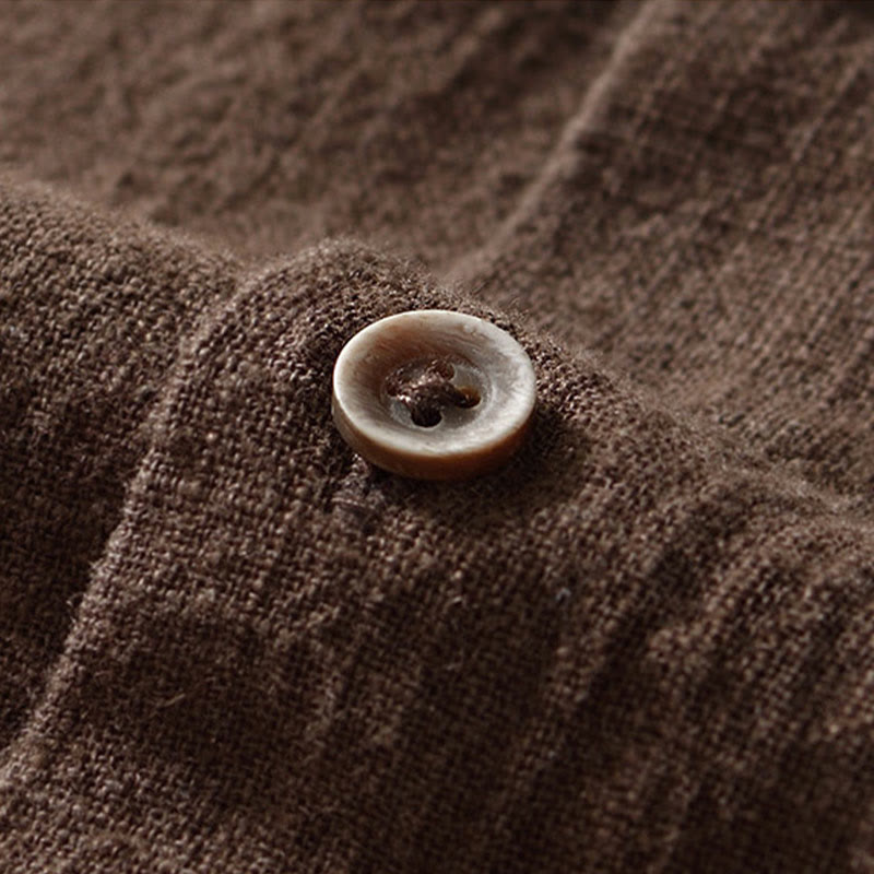 Nimara Ritual Solid Color Men's Buttons Long Sleeve Cotton Linen Shirt With Pockets