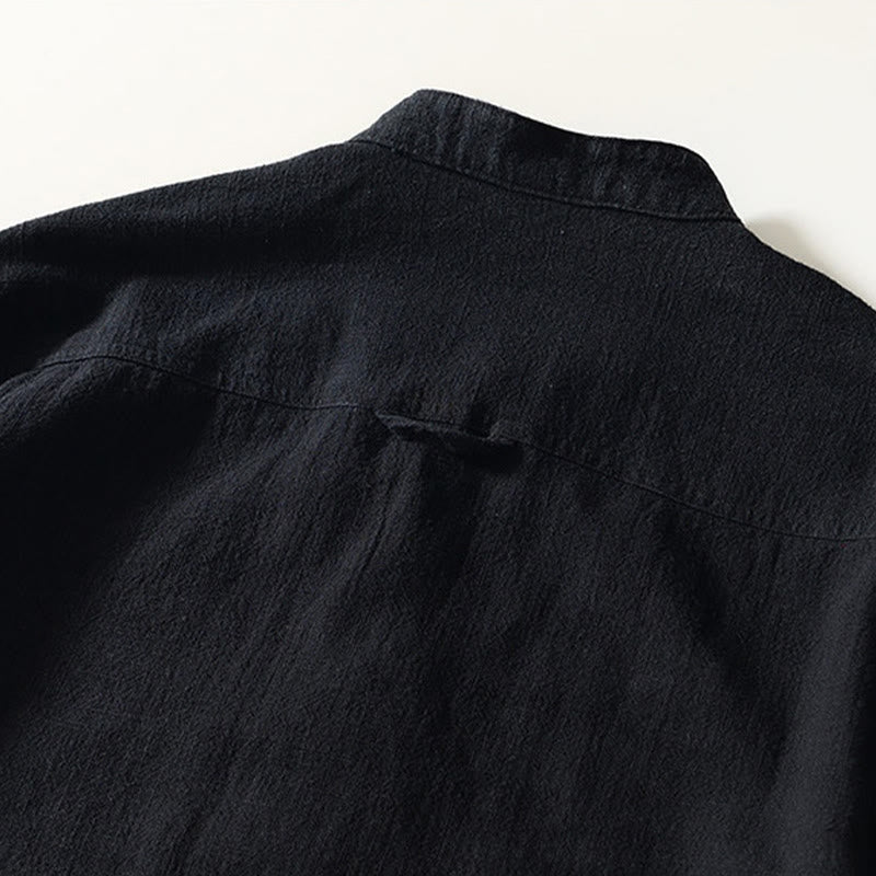 Nimara Ritual Solid Color Men's Buttons Long Sleeve Cotton Linen Shirt With Pockets