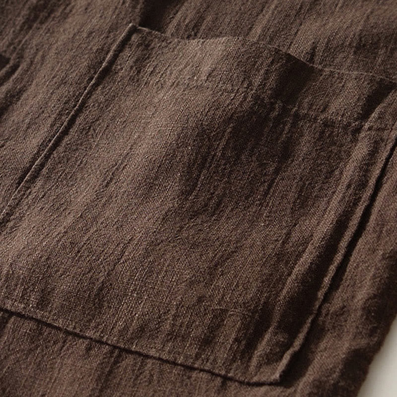 Nimara Ritual Solid Color Men's Buttons Long Sleeve Cotton Linen Shirt With Pockets