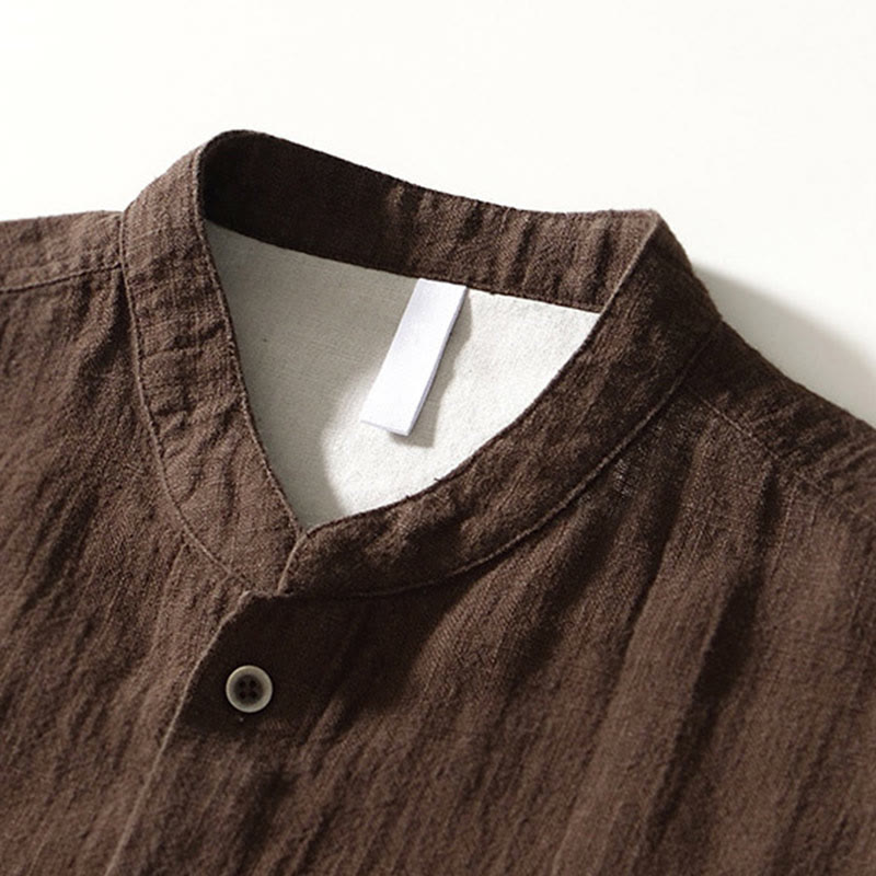 Nimara Ritual Solid Color Men's Buttons Long Sleeve Cotton Linen Shirt With Pockets
