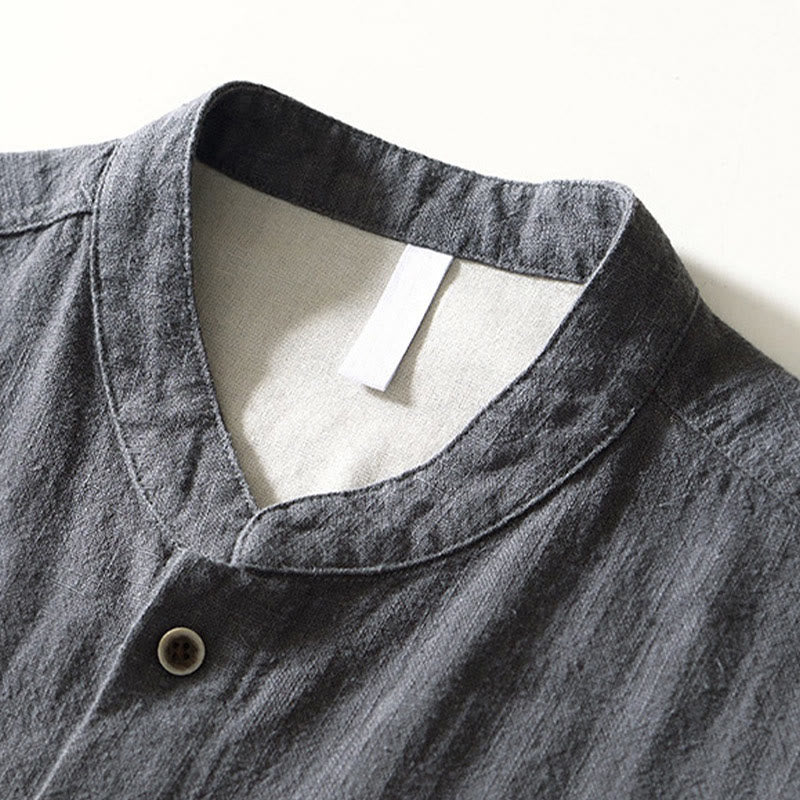 Nimara Ritual Solid Color Men's Buttons Long Sleeve Cotton Linen Shirt With Pockets