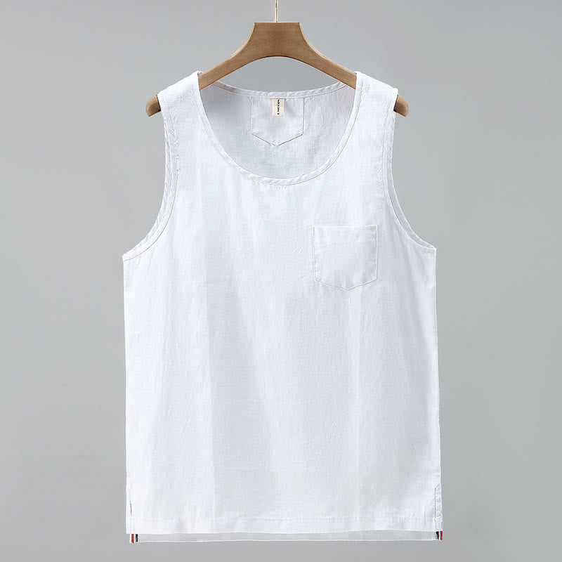 Nimara Ritual Summer Solid Color Side Slit Design Sleeveless Men's Linen Vest