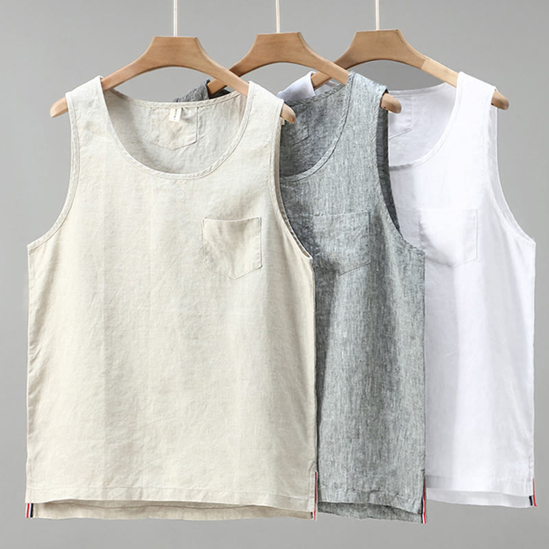 Nimara Ritual Summer Solid Color Side Slit Design Sleeveless Men's Linen Vest