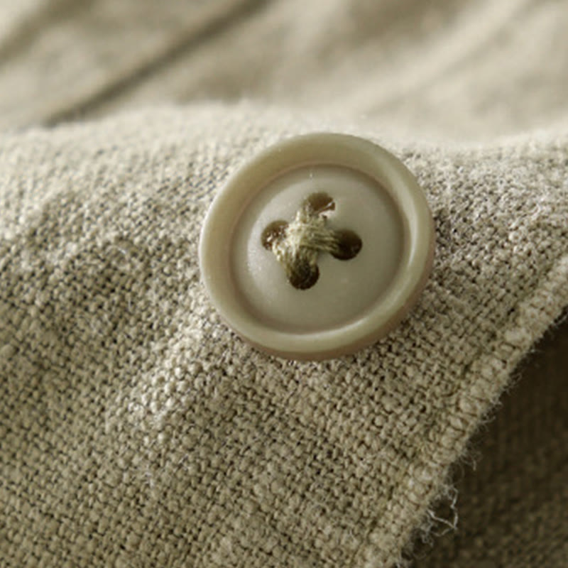 Nimara Ritual Commute Fall Solid Color Lapel Men's Long Sleeve Cotton Linen Shirt With Pocket