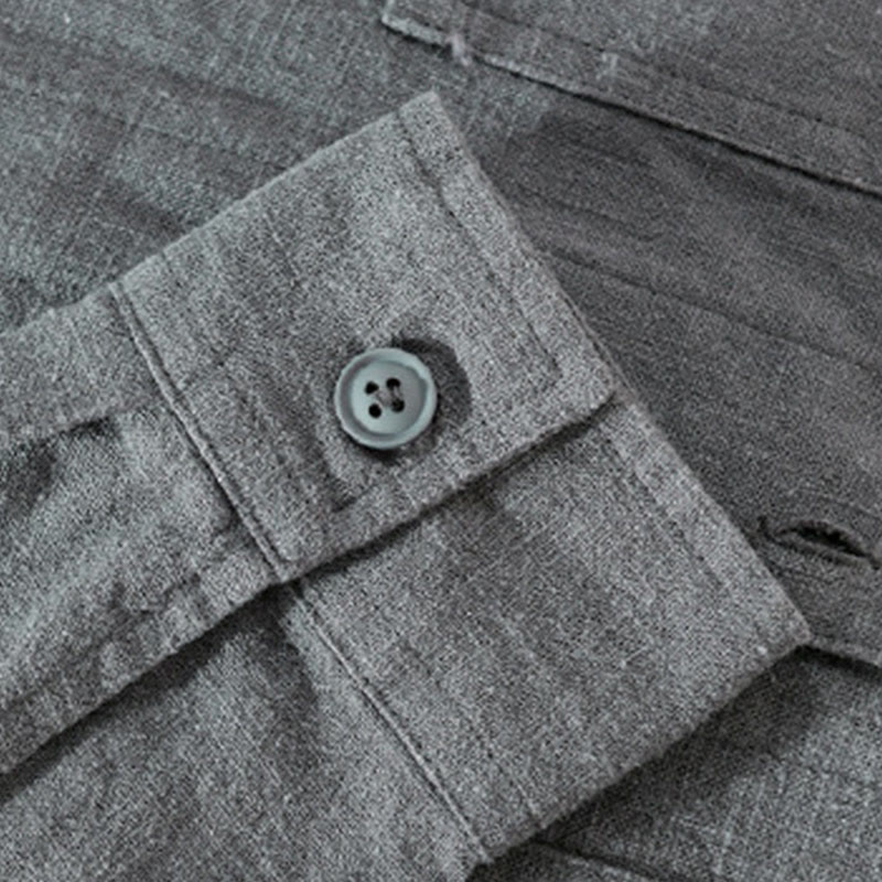 Nimara Ritual Commute Fall Solid Color Lapel Men's Long Sleeve Cotton Linen Shirt With Pocket