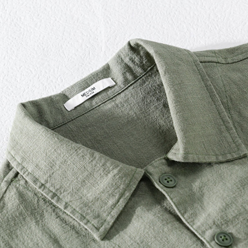 Nimara Ritual Commute Fall Solid Color Lapel Men's Long Sleeve Cotton Linen Shirt With Pocket