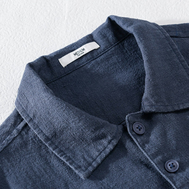 Nimara Ritual Commute Fall Solid Color Lapel Men's Long Sleeve Cotton Linen Shirt With Pocket
