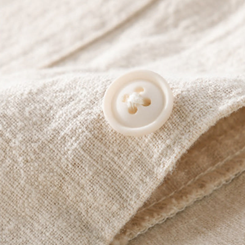 Nimara Ritual Commute Fall Solid Color Lapel Men's Long Sleeve Cotton Linen Shirt With Pocket