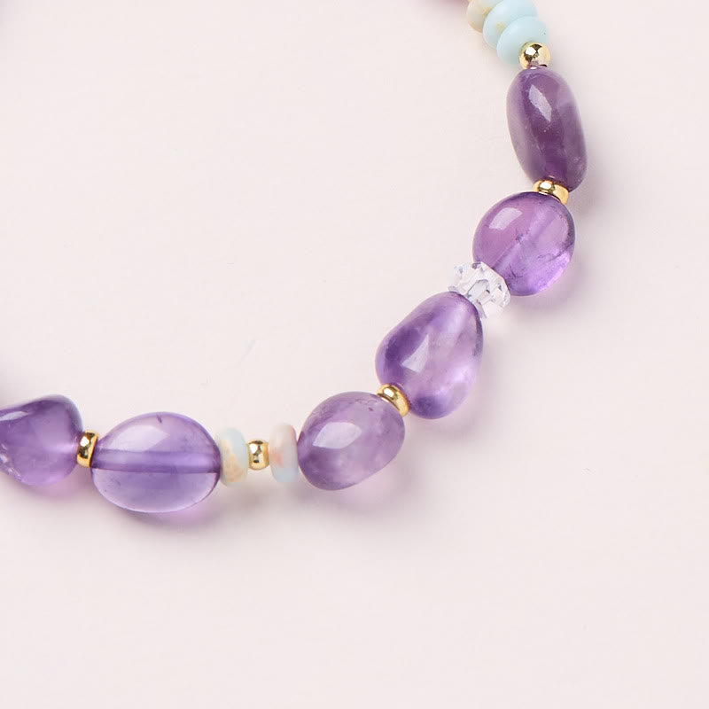 Nimara Ritual Natural Irregular Amethyst Shoushan Stone White Crystal Healing Bracelet