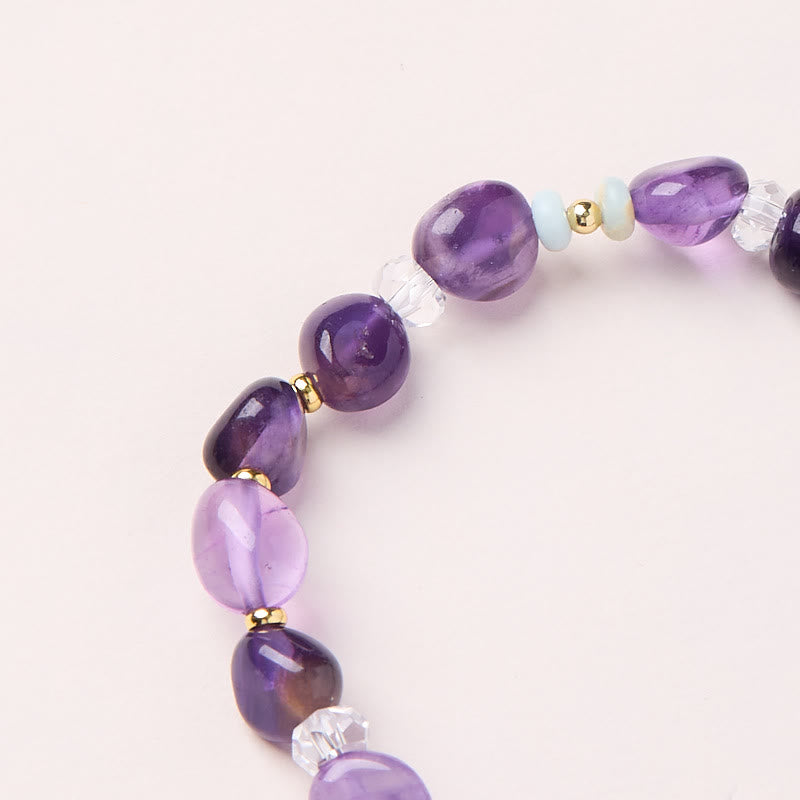 Nimara Ritual Natural Irregular Amethyst Shoushan Stone White Crystal Healing Bracelet