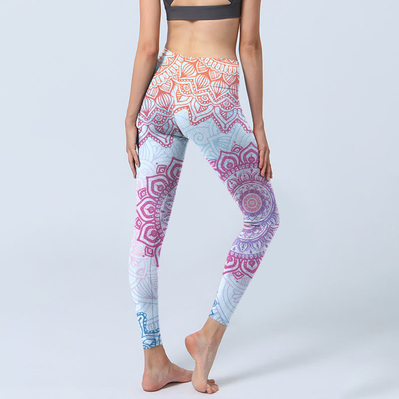 Nimara Ritual Pink Blue Mandala Flower Print Gym Leggings Women's Yoga Pants