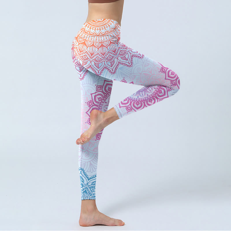 Nimara Ritual Pink Blue Mandala Flower Print Gym Leggings Women's Yoga Pants