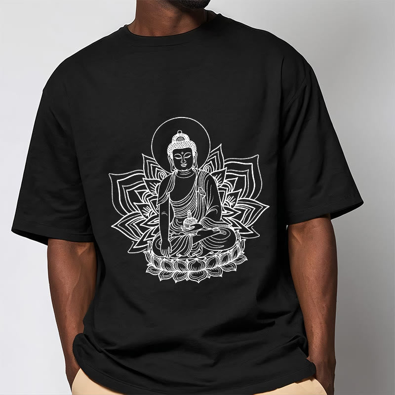 Nimara Ritual Medicine Buddha Seated On A Lotus Pedestal Tee T-shirt