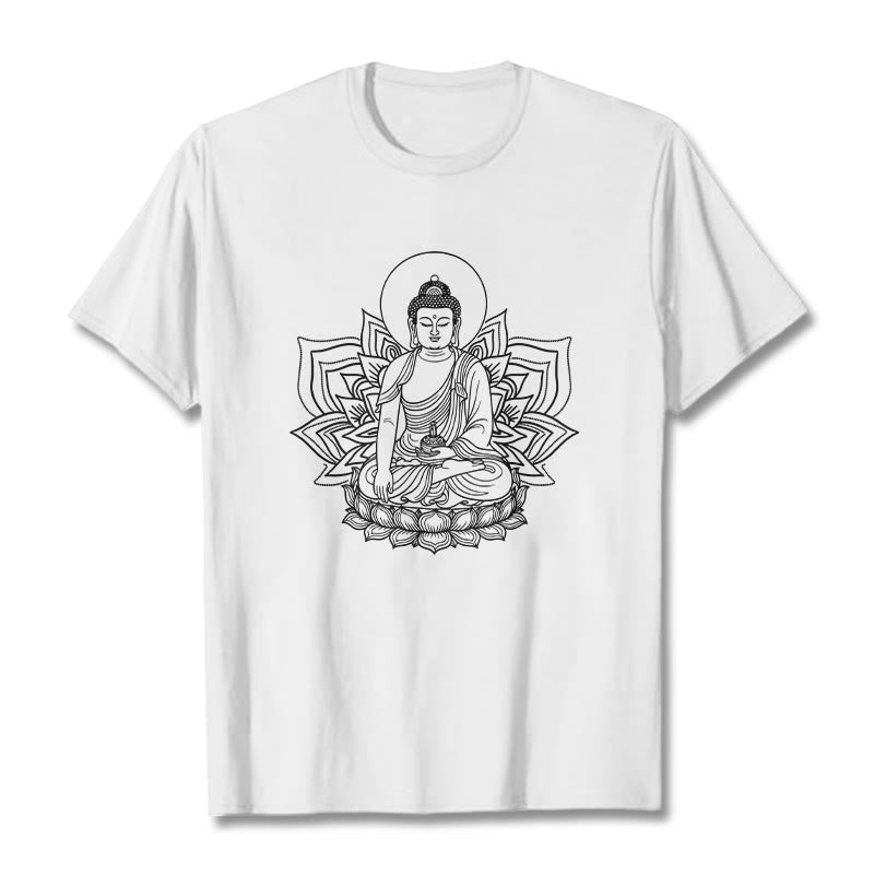 Nimara Ritual Medicine Buddha Seated On A Lotus Pedestal Tee T-shirt
