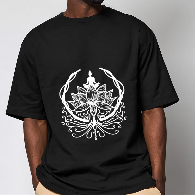 Nimara Ritual Meditation Buddha Seated Inside A Lotus Flower Tee T-shirt