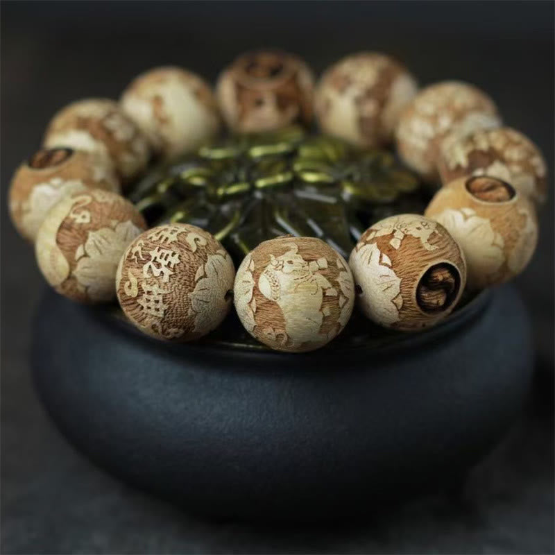 Nimara Ritual Camphor Wood Yin Yang Ox Engraved Clarity Bracelet