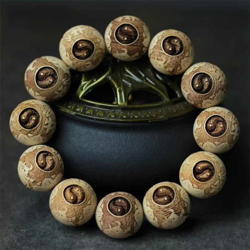 Nimara Ritual Camphor Wood Yin Yang Ox Engraved Clarity Bracelet