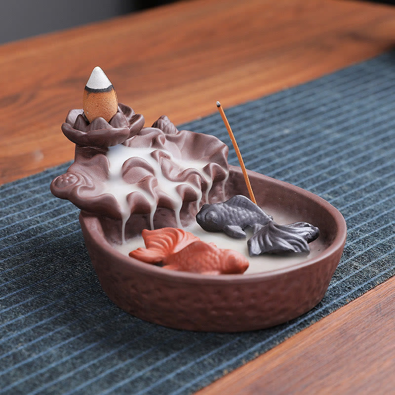 Nimara Ritual Koi Fish Ox Purple Clay Ceramic Incense Stick Holder Healing Incense Burner Decoration