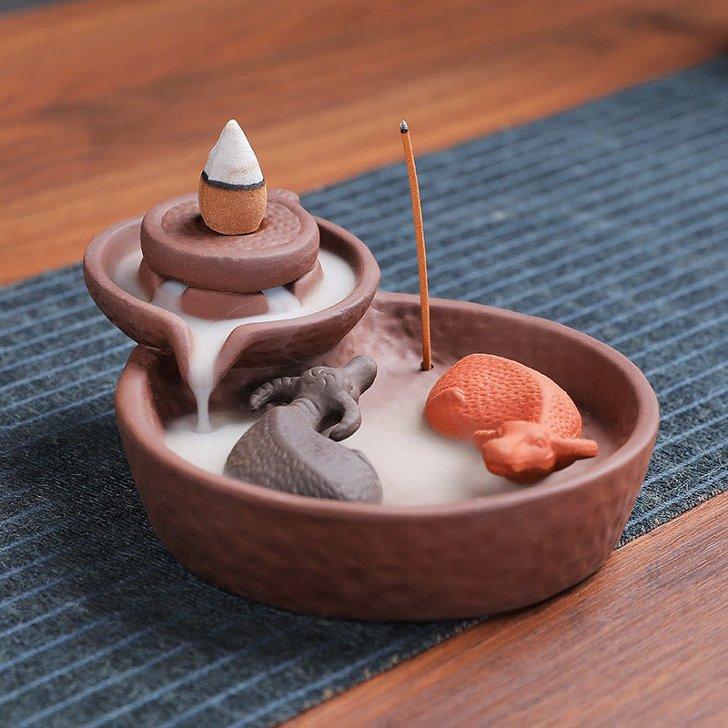 Nimara Ritual Koi Fish Ox Purple Clay Ceramic Incense Stick Holder Healing Incense Burner Decoration