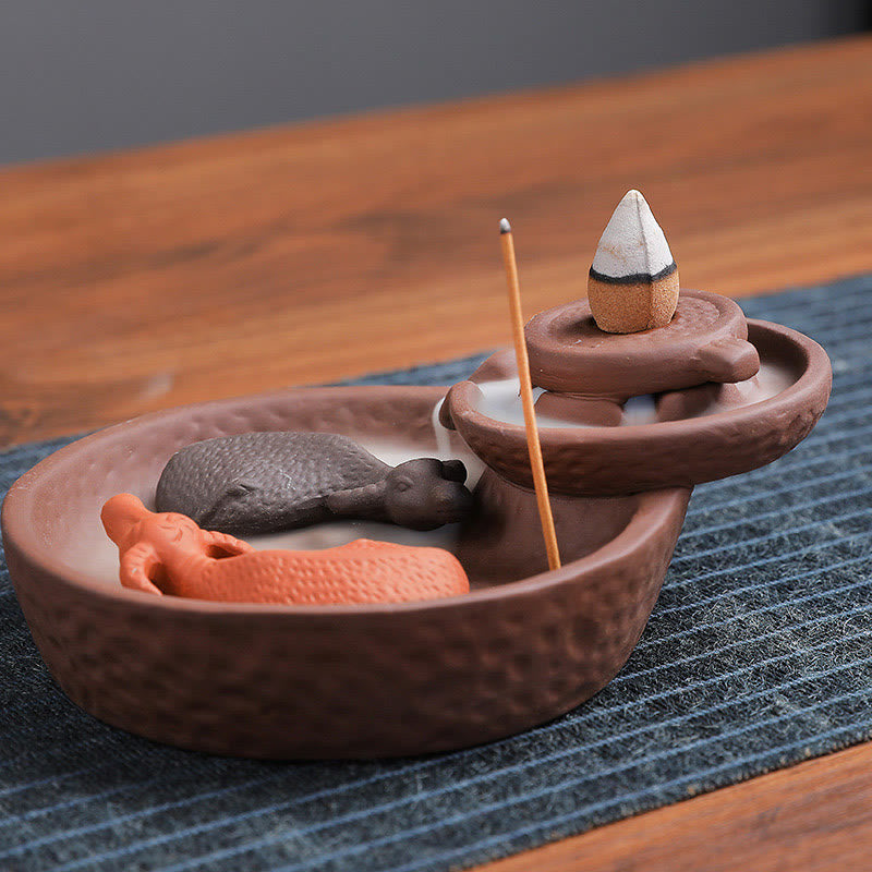 Nimara Ritual Koi Fish Ox Purple Clay Ceramic Incense Stick Holder Healing Incense Burner Decoration