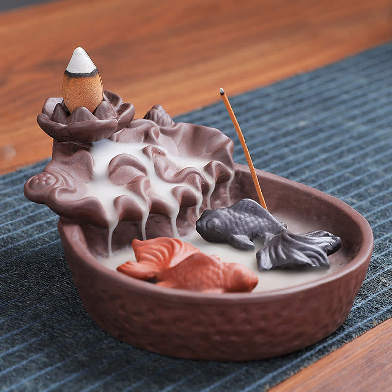 Nimara Ritual Koi Fish Ox Purple Clay Ceramic Incense Stick Holder Healing Incense Burner Decoration