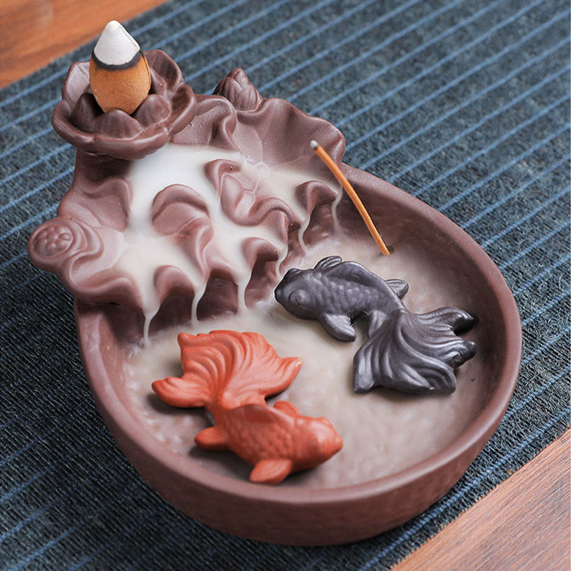 Nimara Ritual Koi Fish Ox Purple Clay Ceramic Incense Stick Holder Healing Incense Burner Decoration