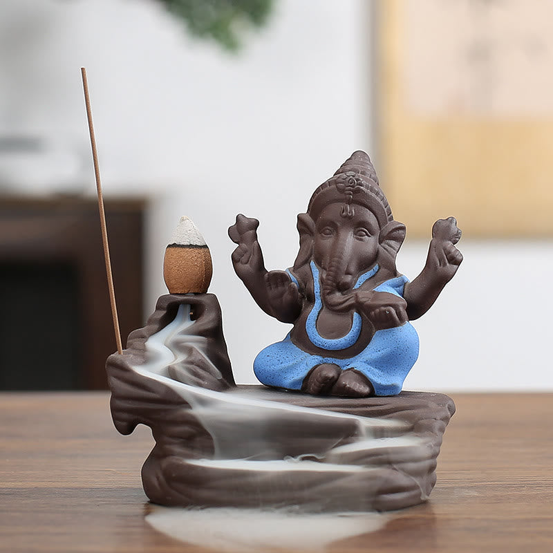 Nimara Ritual Ganesh Elephant Purple Clay Backflow Smoke Fountain Protection Stick Incense Burner