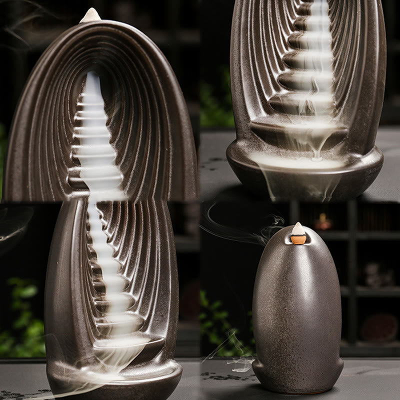 Nimara Ritual Stairs Mountains Water Buddha Hand Ceramic Backflow Smoke Fountain Meditation Incense Burner Decoration