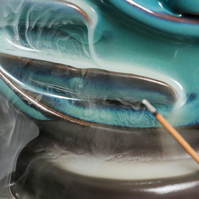 Nimara Ritual Blue Crescent Moon Ceramic Backflow Smoke Fountain Meditation Candlestick Incense Burner Decoration