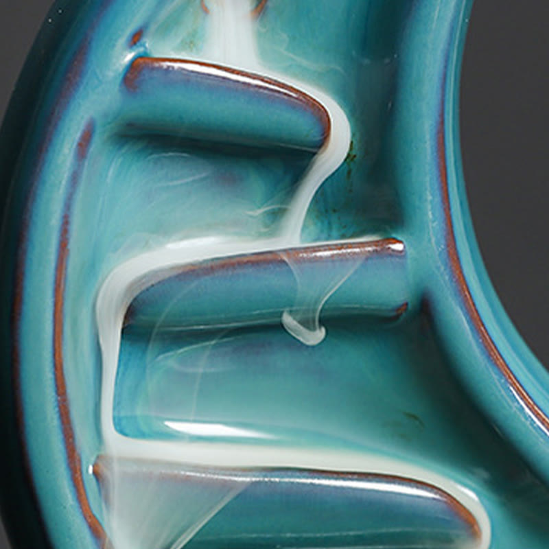 Nimara Ritual Blue Crescent Moon Ceramic Backflow Smoke Fountain Meditation Candlestick Incense Burner Decoration
