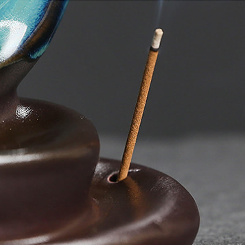 Nimara Ritual Blue Crescent Moon Ceramic Backflow Smoke Fountain Meditation Candlestick Incense Burner Decoration