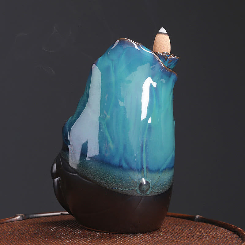 Nimara Ritual Blue Lotus Leaf Ceramic Backflow Smoke Fountain Spiritual Incense Burner Decoration