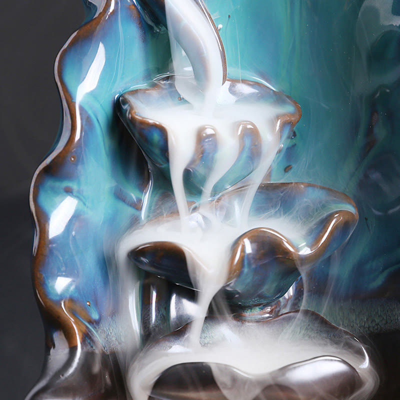 Nimara Ritual Blue Lotus Leaf Ceramic Backflow Smoke Fountain Spiritual Incense Burner Decoration