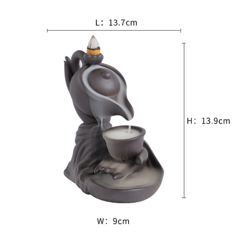 Nimara Ritual Buddha Hand Holding Teapot Cup Ceramic Backflow Smoke Fountain Healing Incense Burner Decoration