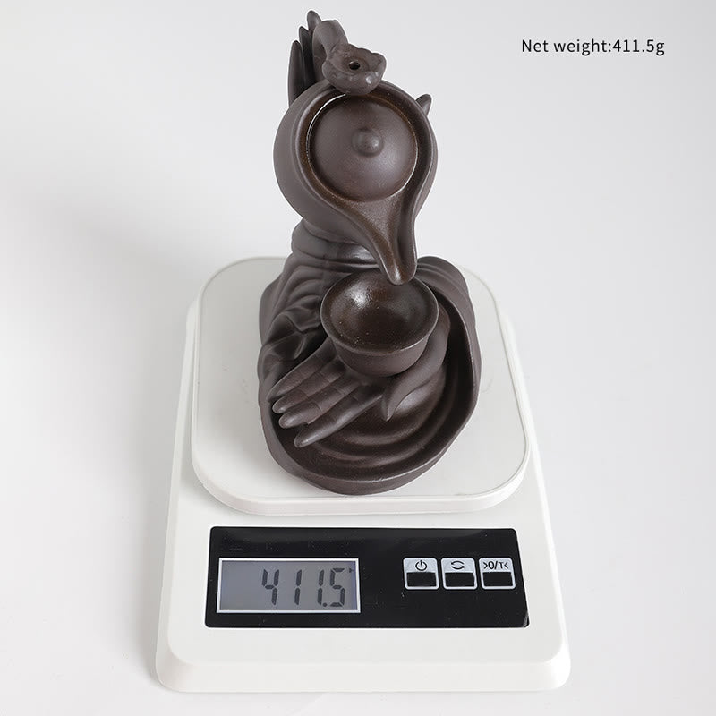 Nimara Ritual Buddha Hand Holding Teapot Cup Ceramic Backflow Smoke Fountain Healing Incense Burner Decoration
