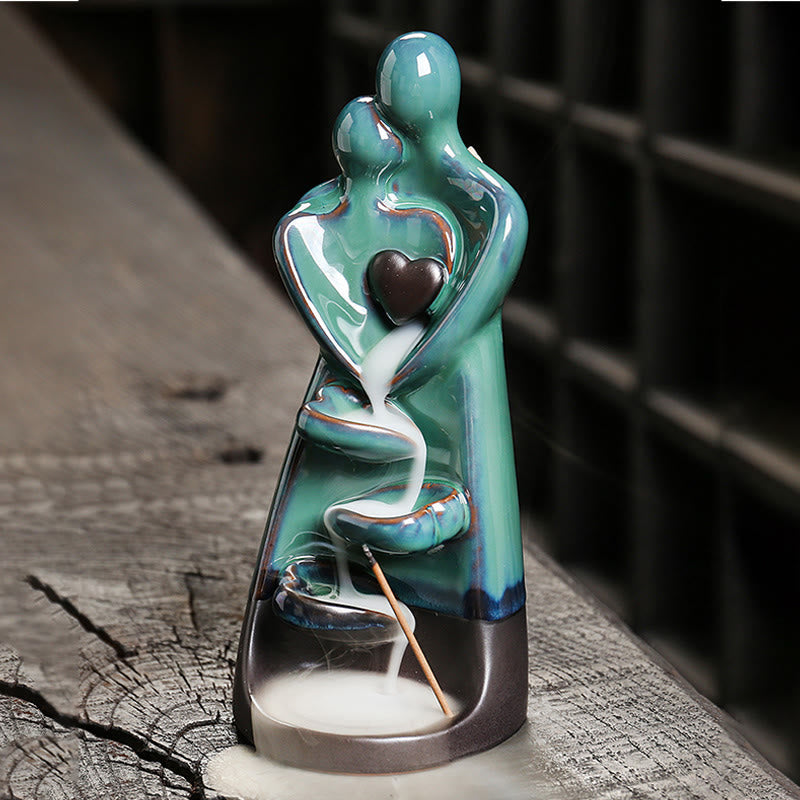 Nimara Ritual Lovers Couple Embrace Love Ceramic Backflow Smoke Fountain Healing Incense Burner Decoration