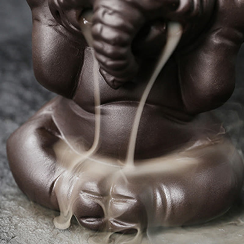 Nimara Ritual Cute Elephant Purple Clay Backflow Smoke Fountain Peace Healing Incense Burner Decoration