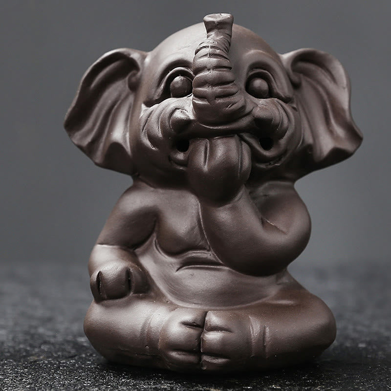 Nimara Ritual Cute Elephant Purple Clay Backflow Smoke Fountain Peace Healing Incense Burner Decoration