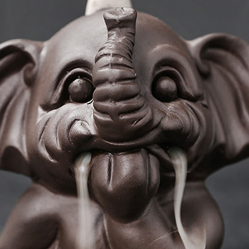 Nimara Ritual Cute Elephant Purple Clay Backflow Smoke Fountain Peace Healing Incense Burner Decoration