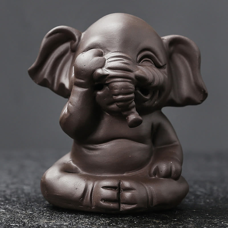 Nimara Ritual Cute Elephant Purple Clay Backflow Smoke Fountain Peace Healing Incense Burner Decoration