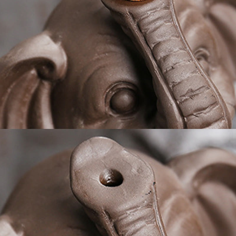 Nimara Ritual Little Elephant Holding Leaf Purple Clay Backflow Smoke Fountain Healing Incense Burner Decoration