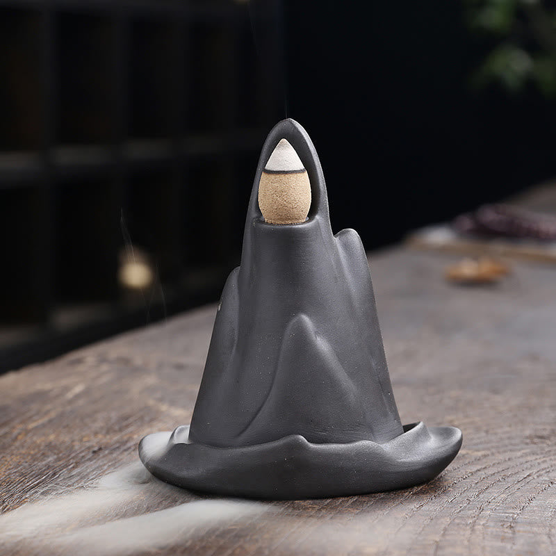 Nimara Ritual Little Monk Mountains Flowing Water Purple Clay Ceramic Healing Backflow Incense Burner Decoration